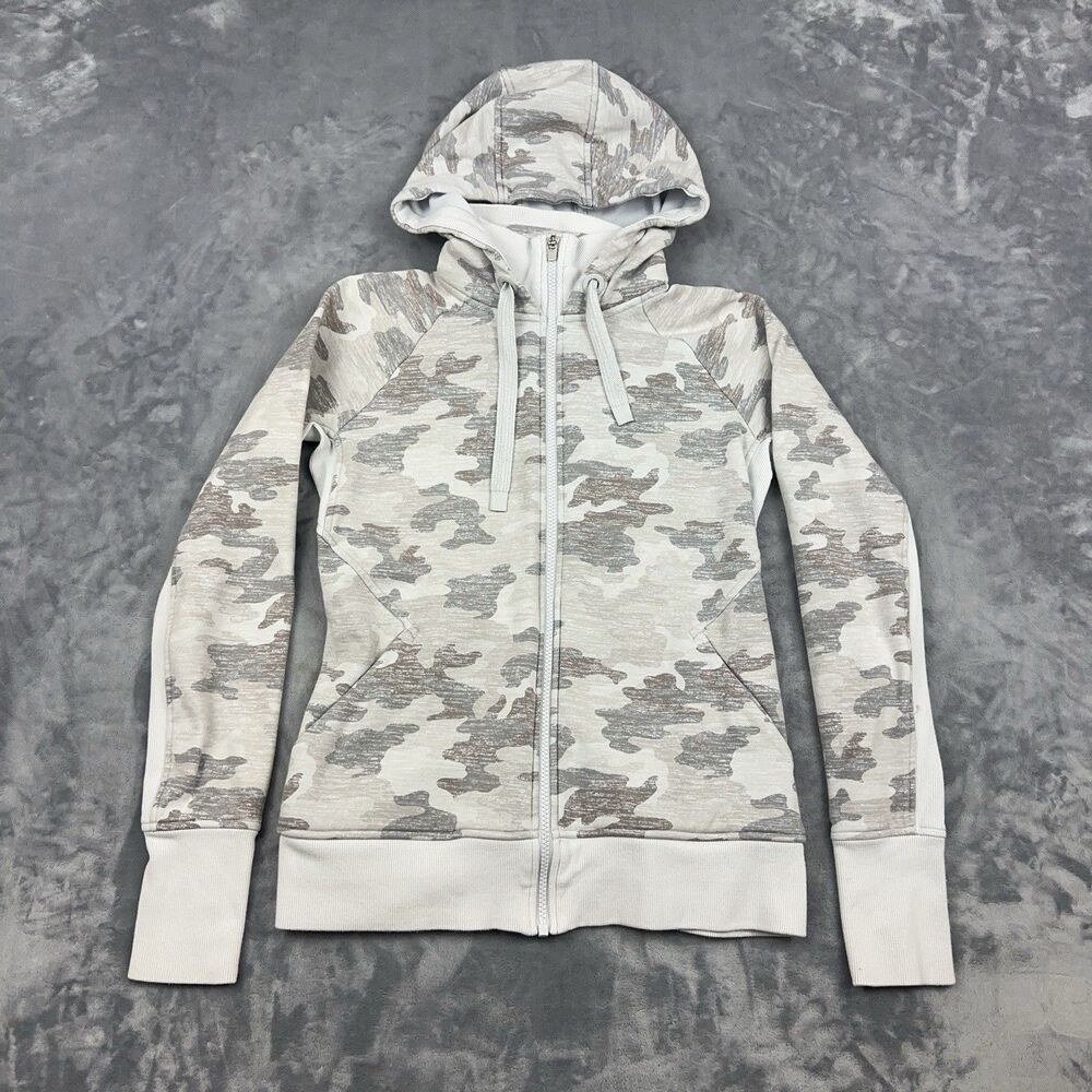 Athleta Triumph Hoodie Jacket Full Zip Camo Gray White Womens Size Small 511504